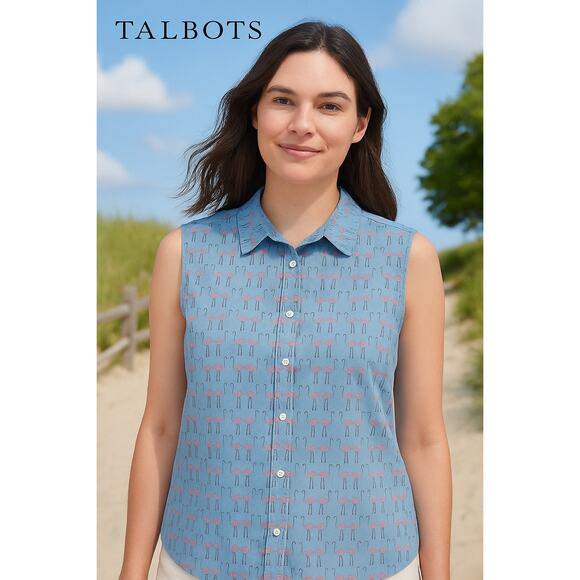 Talbots Sleeveless Flamingo Blouse Sz. M - Picture 1 of 4